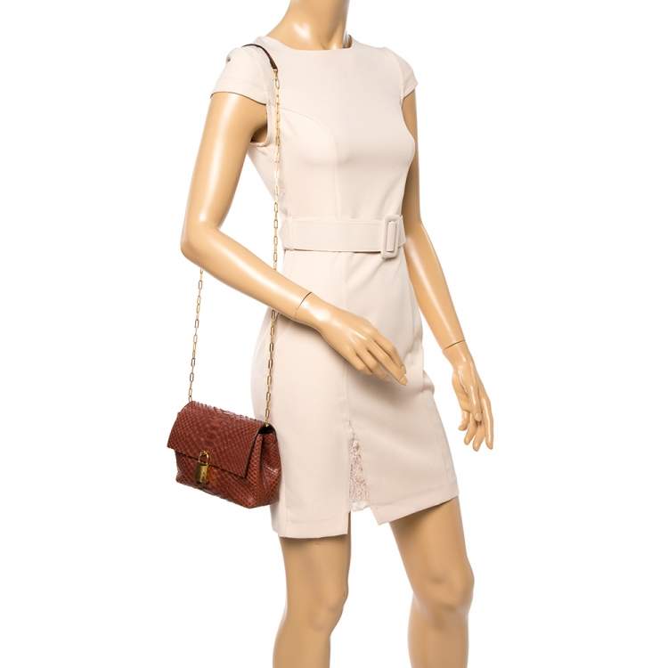 Pre Owned Tom Ford Brown Python Small Leonica Padlock Shoulder Bag