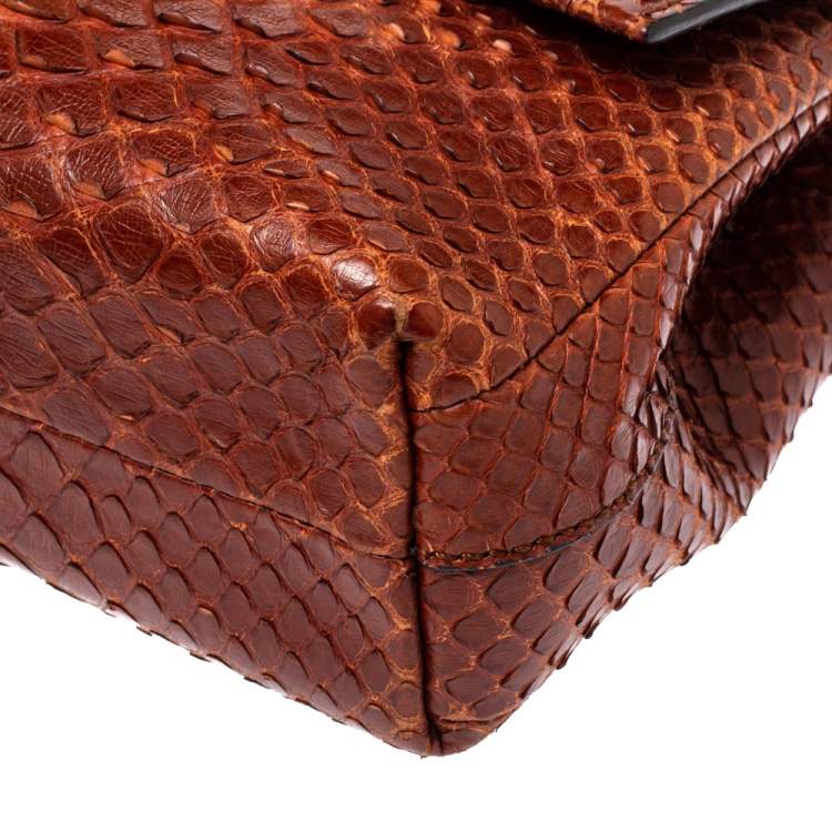 Pre Owned Tom Ford Brown Python Small Leonica Padlock Shoulder Bag