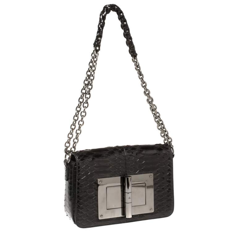 Pre Owned Tom Ford Dark Brown Python Natalia Shoulder Bag
