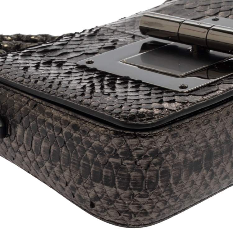 Pre Owned Tom Ford Metallic Silver Python Medium Natalia Chain Shoulder Bag