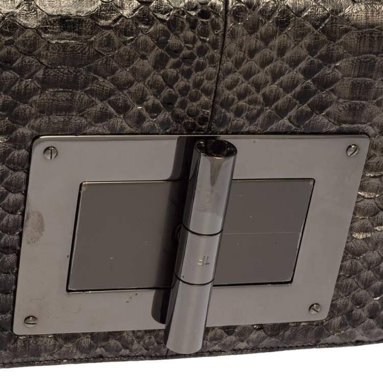 Pre Owned Tom Ford Metallic Silver Python Medium Natalia Chain Shoulder Bag