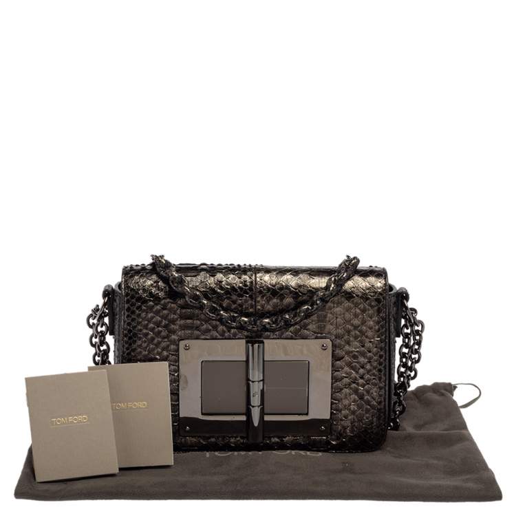 Pre Owned Tom Ford Metallic Silver Python Medium Natalia Chain Shoulder Bag