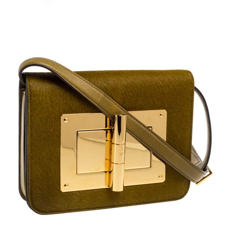 Pre Owned Tom Ford Avocado Green Calfhair and Leather Small Natalia Crossbody Bag