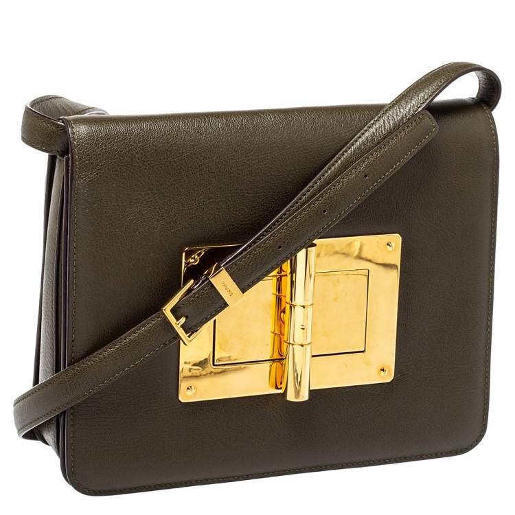 Pre Owned Tom Ford Olive Green Leather Large Natalia Shoulder Bag