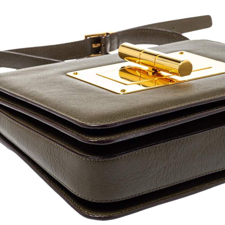 Pre Owned Tom Ford Olive Green Leather Large Natalia Shoulder Bag
