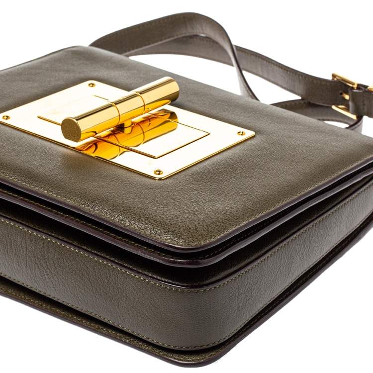 Pre Owned Tom Ford Olive Green Leather Large Natalia Shoulder Bag