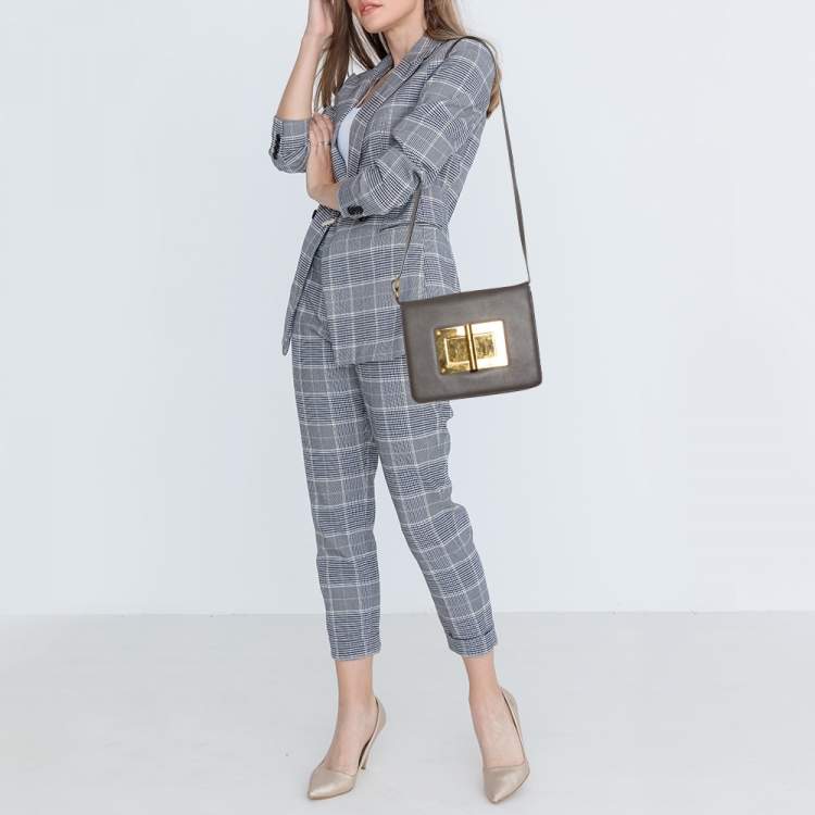Pre Owned Tom Ford Grey Leather Medium Natalia Shoulder Bag