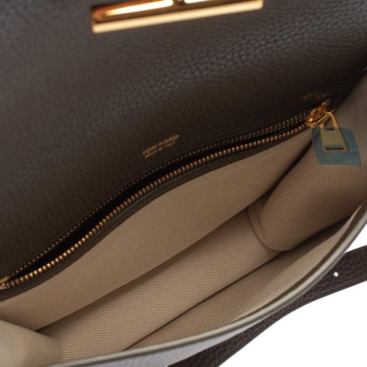 Pre Owned Tom Ford Dark Olive Green Leather Tara Crossbody Bag