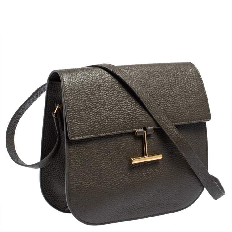 Pre Owned Tom Ford Dark Olive Green Leather Tara Crossbody Bag
