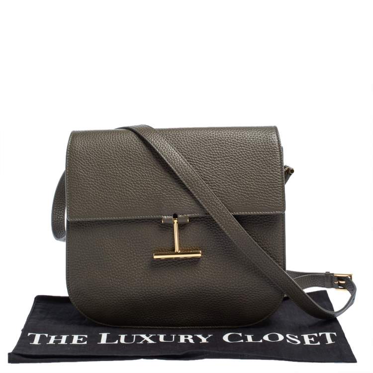 Pre Owned Tom Ford Dark Olive Green Leather Tara Crossbody Bag