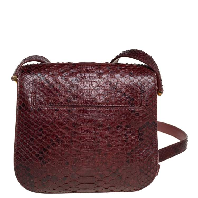 Pre Owned Tom Ford Burgundy Python Mini Tara Crossbody Bag