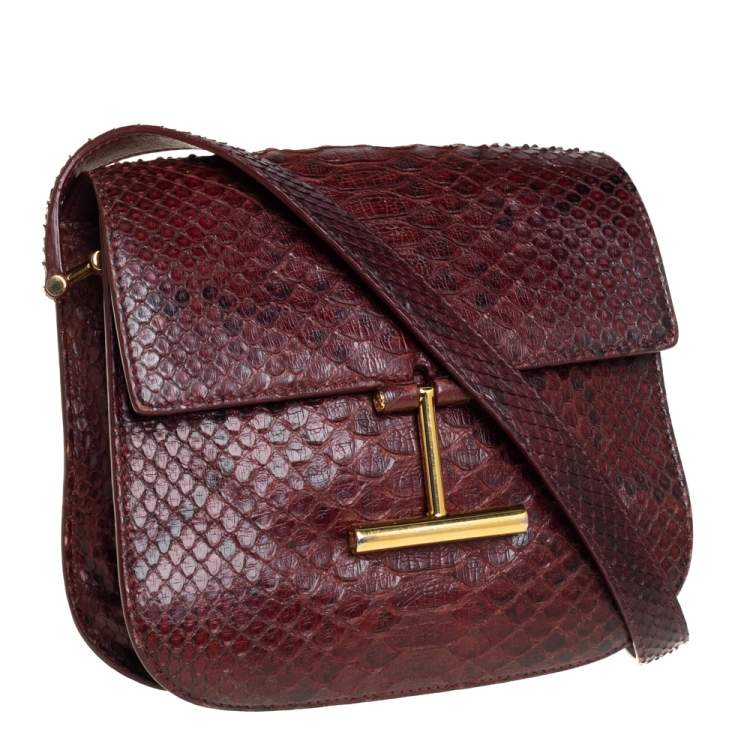 Pre Owned Tom Ford Burgundy Python Mini Tara Crossbody Bag
