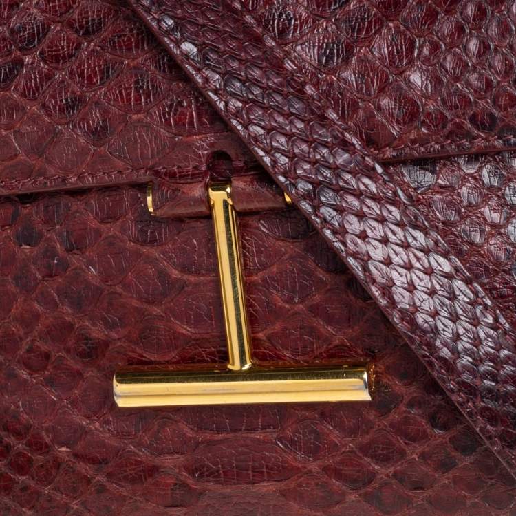Pre Owned Tom Ford Burgundy Python Mini Tara Crossbody Bag