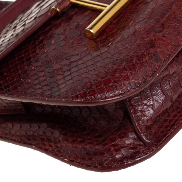 Pre Owned Tom Ford Burgundy Python Mini Tara Crossbody Bag