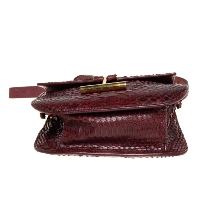Pre Owned Tom Ford Burgundy Python Mini Tara Crossbody Bag