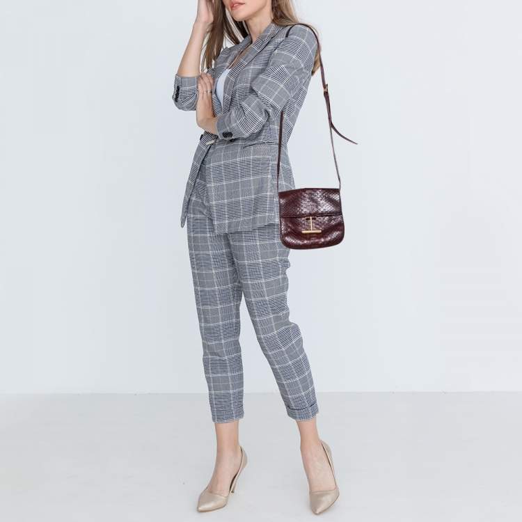 Pre Owned Tom Ford Burgundy Python Mini Tara Crossbody Bag