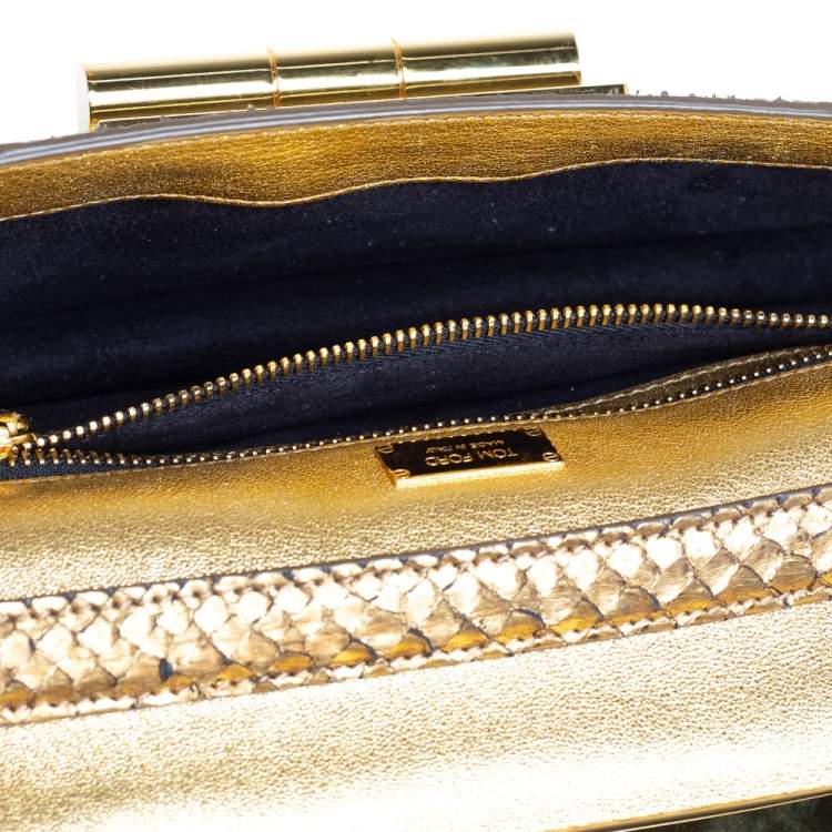 Pre Owned Tom Ford Metallic Gold Python Natalia Convertible Clutch