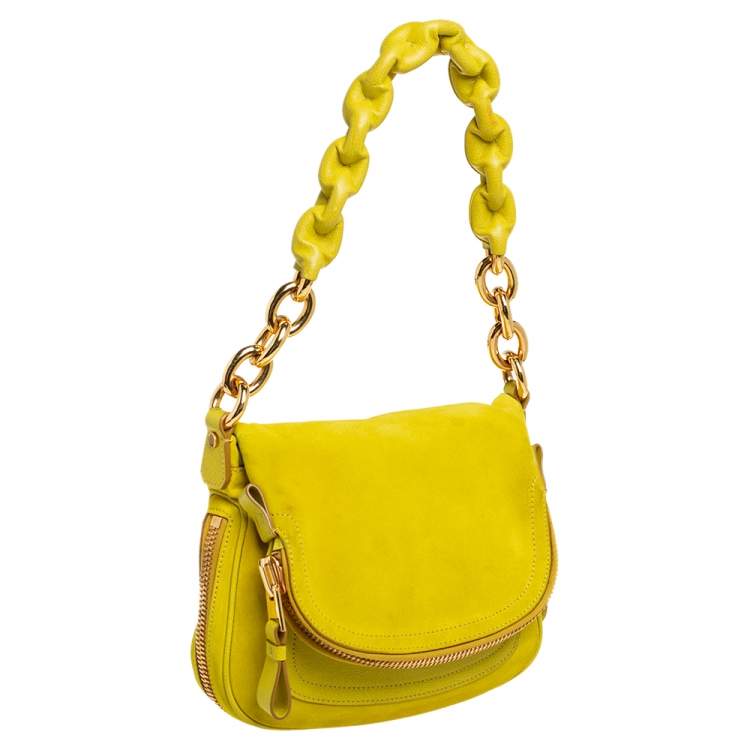 Pre Owned Tom Ford Yellow Suede Jennifer Shoulder Bag