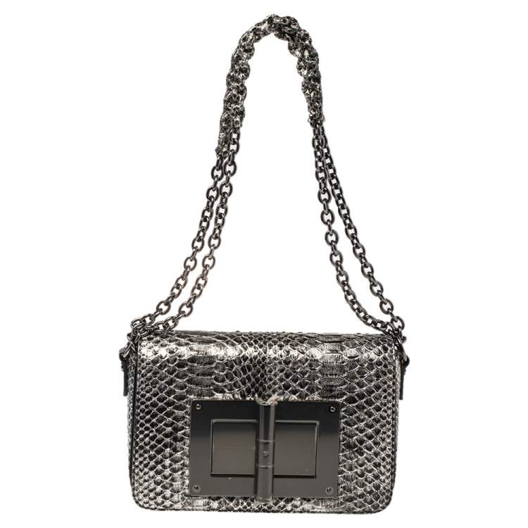 Tom Ford Large Python Natalia Chain Shoulder Bag In Silver