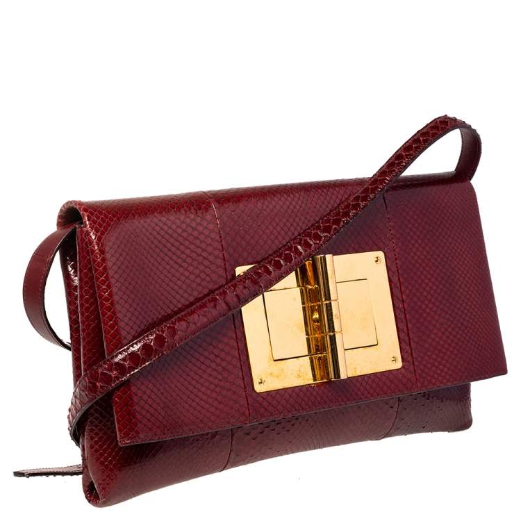 Pre Owned Tom Ford Dark Red Python Natalia Convertible Clutch