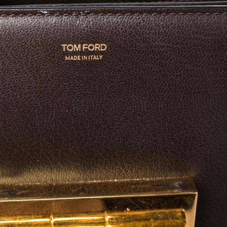 Pre Owned Tom Ford Dark Beige Leather Large Natalia Shoulder Bag