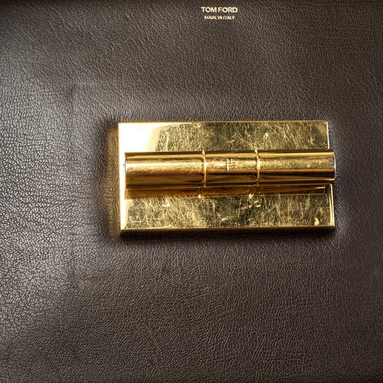 Pre Owned Tom Ford Dark Beige Leather Large Natalia Shoulder Bag
