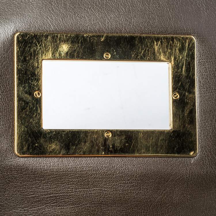Pre Owned Tom Ford Dark Beige Leather Large Natalia Shoulder Bag