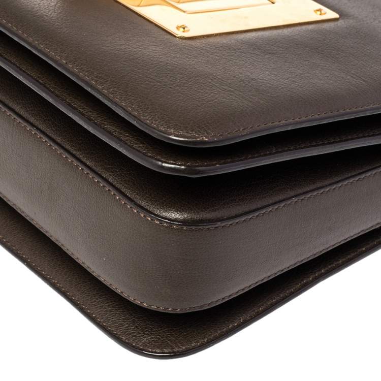 Pre Owned Tom Ford Dark Beige Leather Large Natalia Shoulder Bag