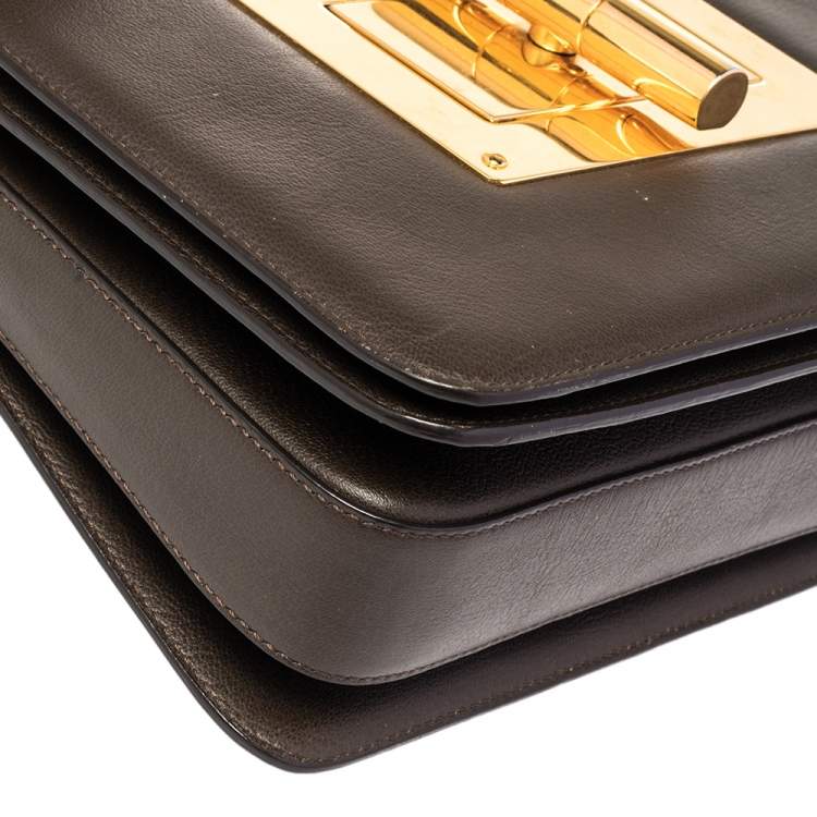 Pre Owned Tom Ford Dark Beige Leather Large Natalia Shoulder Bag