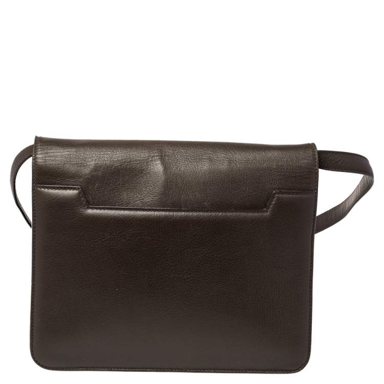 Pre Owned Tom Ford Dark Beige Leather Large Natalia Shoulder Bag