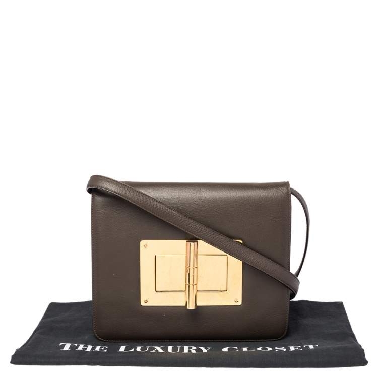 Pre Owned Tom Ford Dark Beige Leather Large Natalia Shoulder Bag