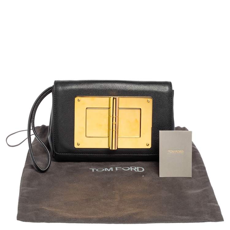Pre Owned Tom Ford Black Leather Natalia Wristlet Clutch