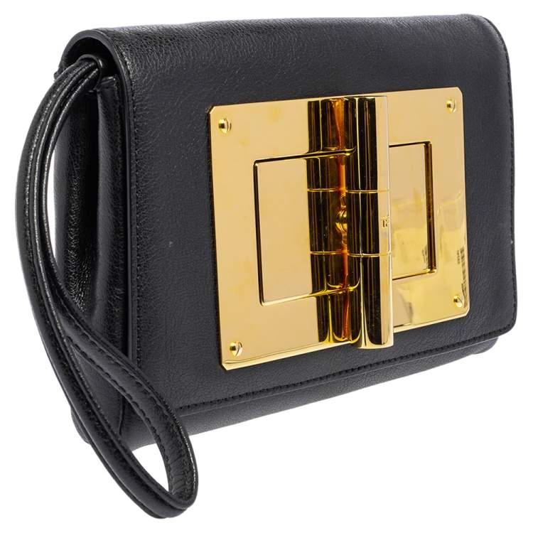 Pre Owned Tom Ford Black Leather Natalia Wristlet Clutch