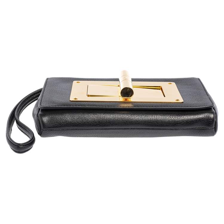 Pre Owned Tom Ford Black Leather Natalia Wristlet Clutch