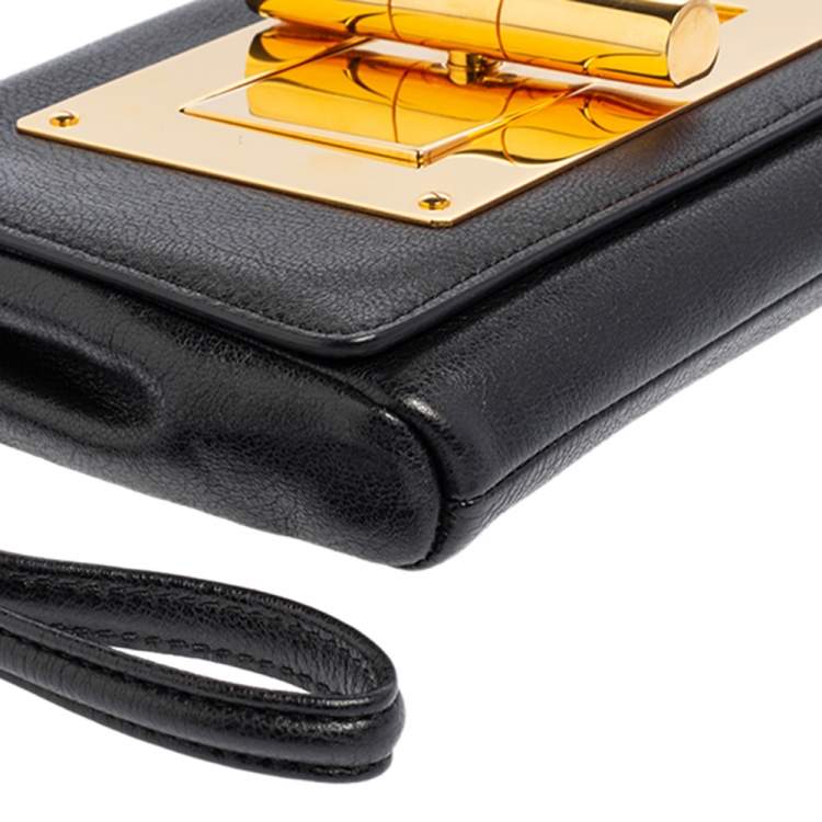 Pre Owned Tom Ford Black Leather Natalia Wristlet Clutch