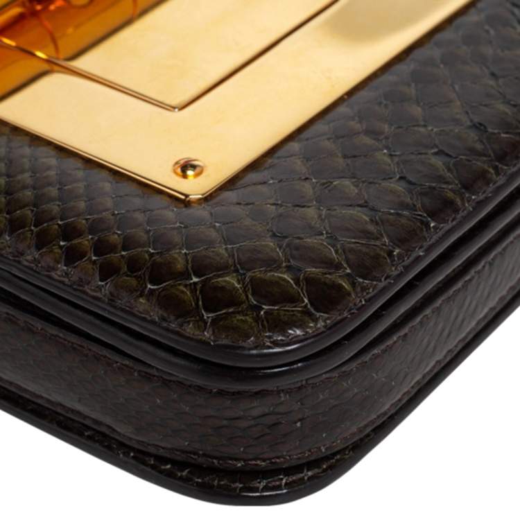 Pre Owned Tom Ford Military Green Python Small Natalia Crossbody Bag