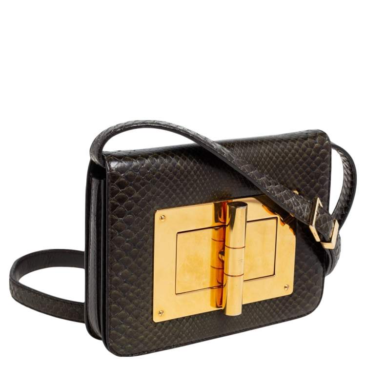 Pre Owned Tom Ford Military Green Python Small Natalia Crossbody Bag