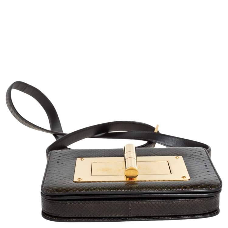 Pre Owned Tom Ford Military Green Python Small Natalia Crossbody Bag