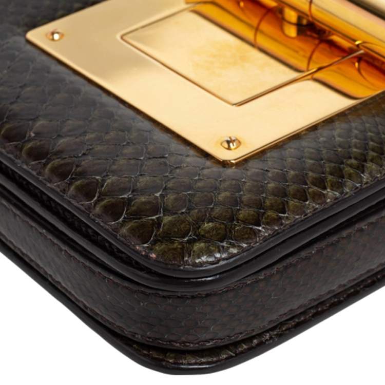 Pre Owned Tom Ford Military Green Python Small Natalia Crossbody Bag