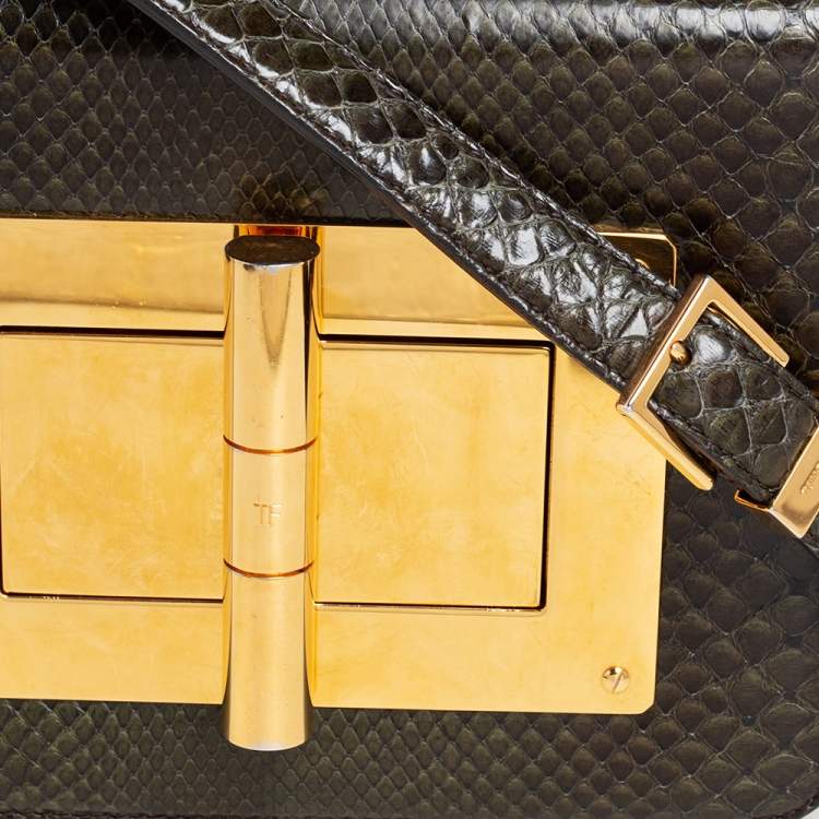 Pre Owned Tom Ford Military Green Python Small Natalia Crossbody Bag