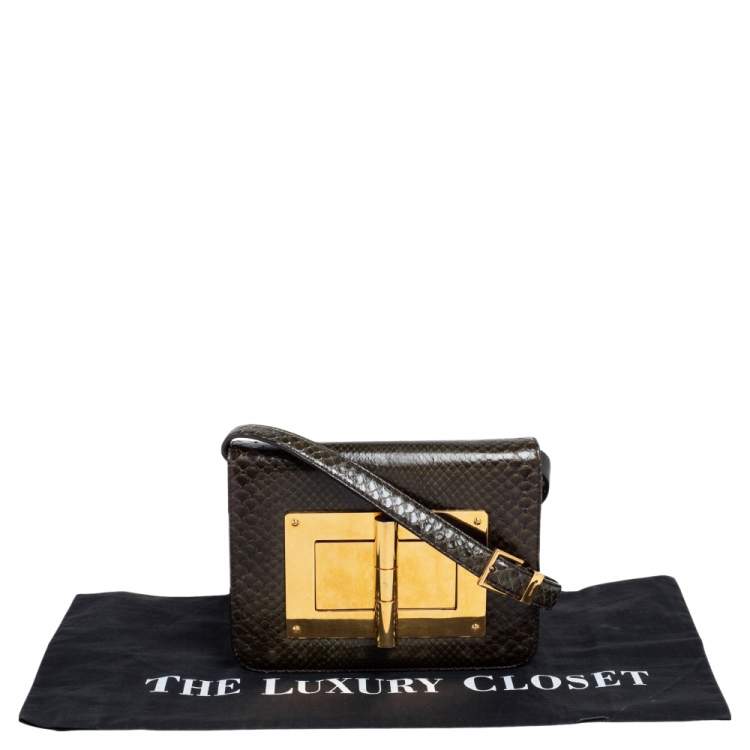 Pre Owned Tom Ford Military Green Python Small Natalia Crossbody Bag