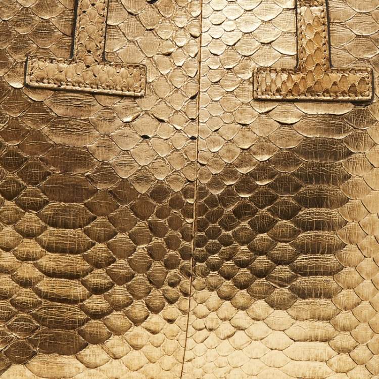 Pre Owned Tom Ford Metallic Gold Python Mini T Tote