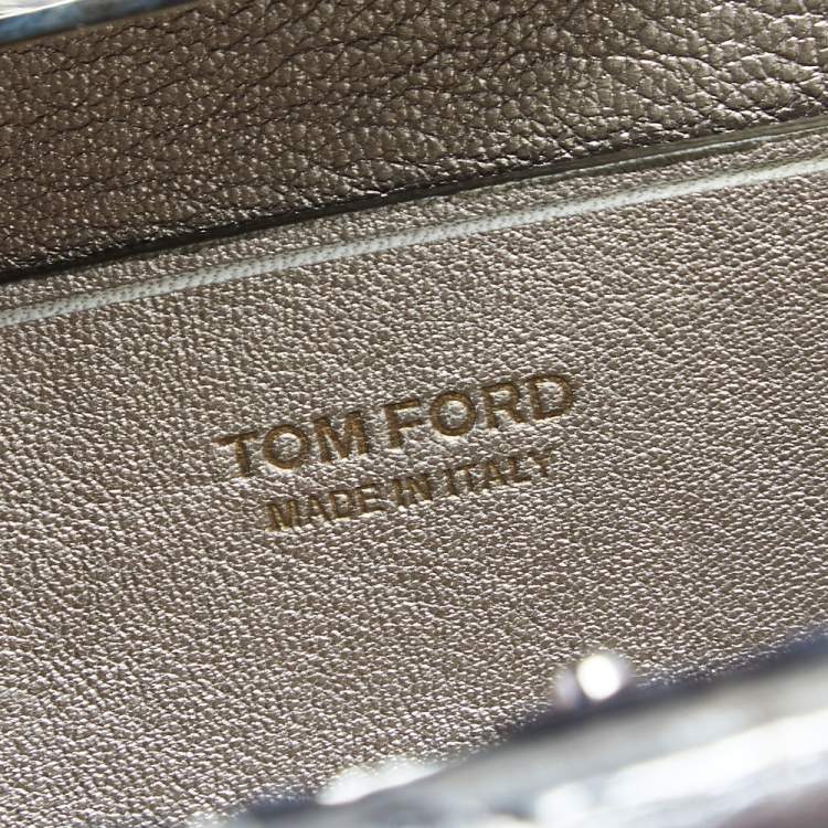 Pre Owned Tom Ford Metallic Silver Python Leather Frame Chain Clutch