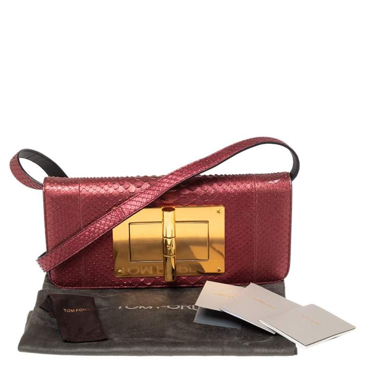 Pre Owned Tom Ford Metallic Burgundy Python Natalia Convertible Clutch