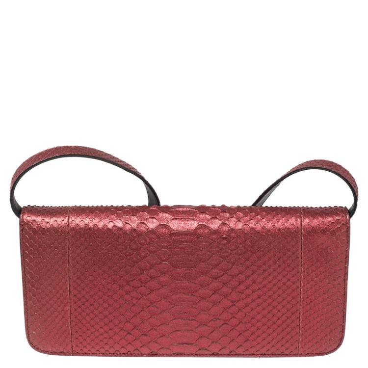Pre Owned Tom Ford Metallic Burgundy Python Natalia Convertible Clutch