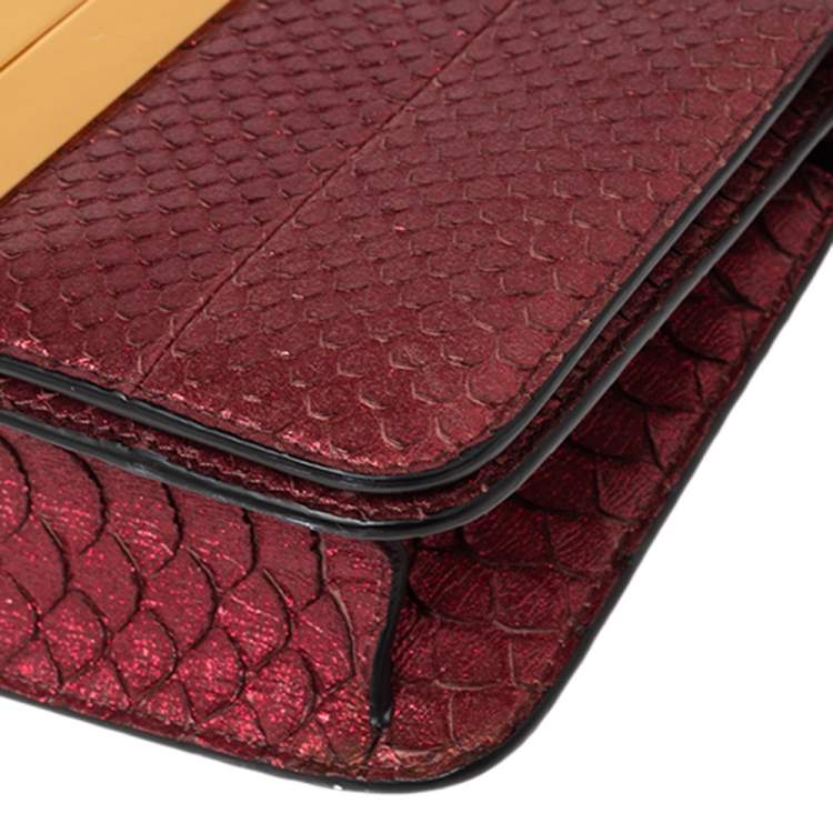 Pre Owned Tom Ford Metallic Burgundy Python Natalia Convertible Clutch