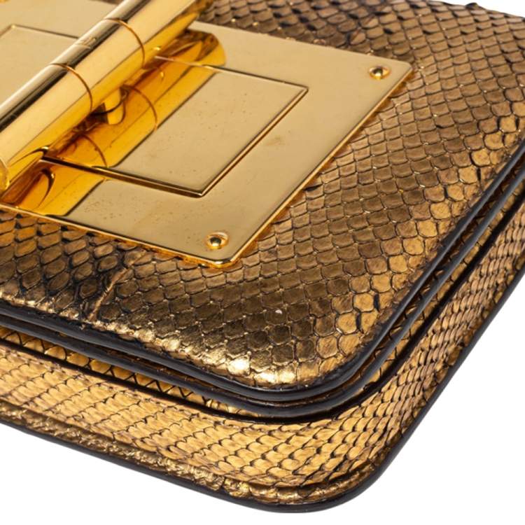 Pre Owned Tom Ford Military Gold Python Small Natalia Crossbody Bag