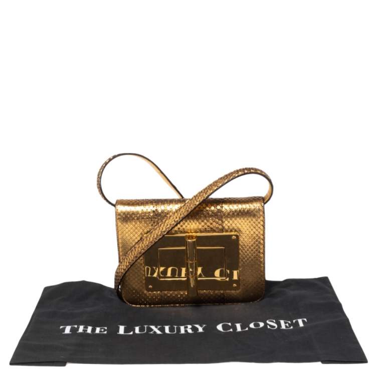 Pre Owned Tom Ford Military Gold Python Small Natalia Crossbody Bag