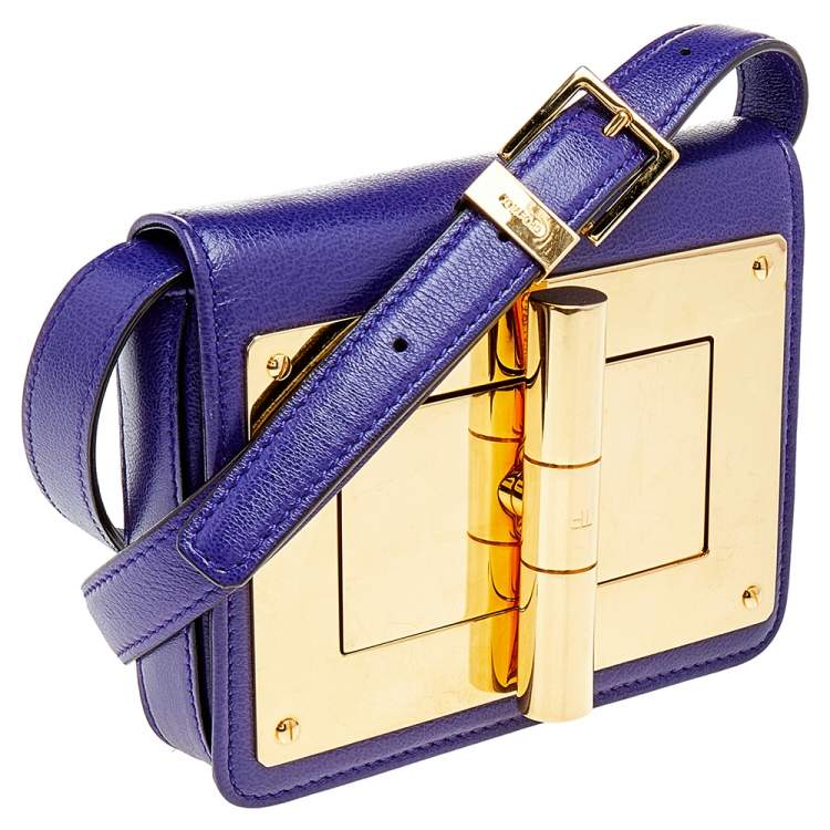 Pre Owned Tom Ford Purple Leather Mini Natalia Crossbody Bag