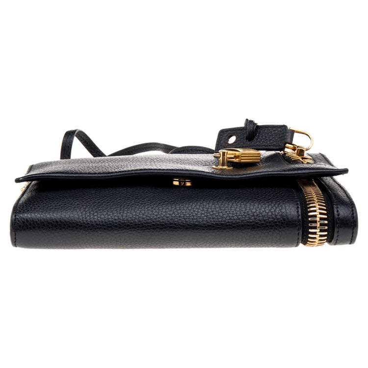 Pre Owned Tom Ford Black Leather Alix Zip and Padlock Crossbody Bag